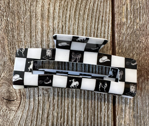 Black and white checkered cowgirl claw hair clip