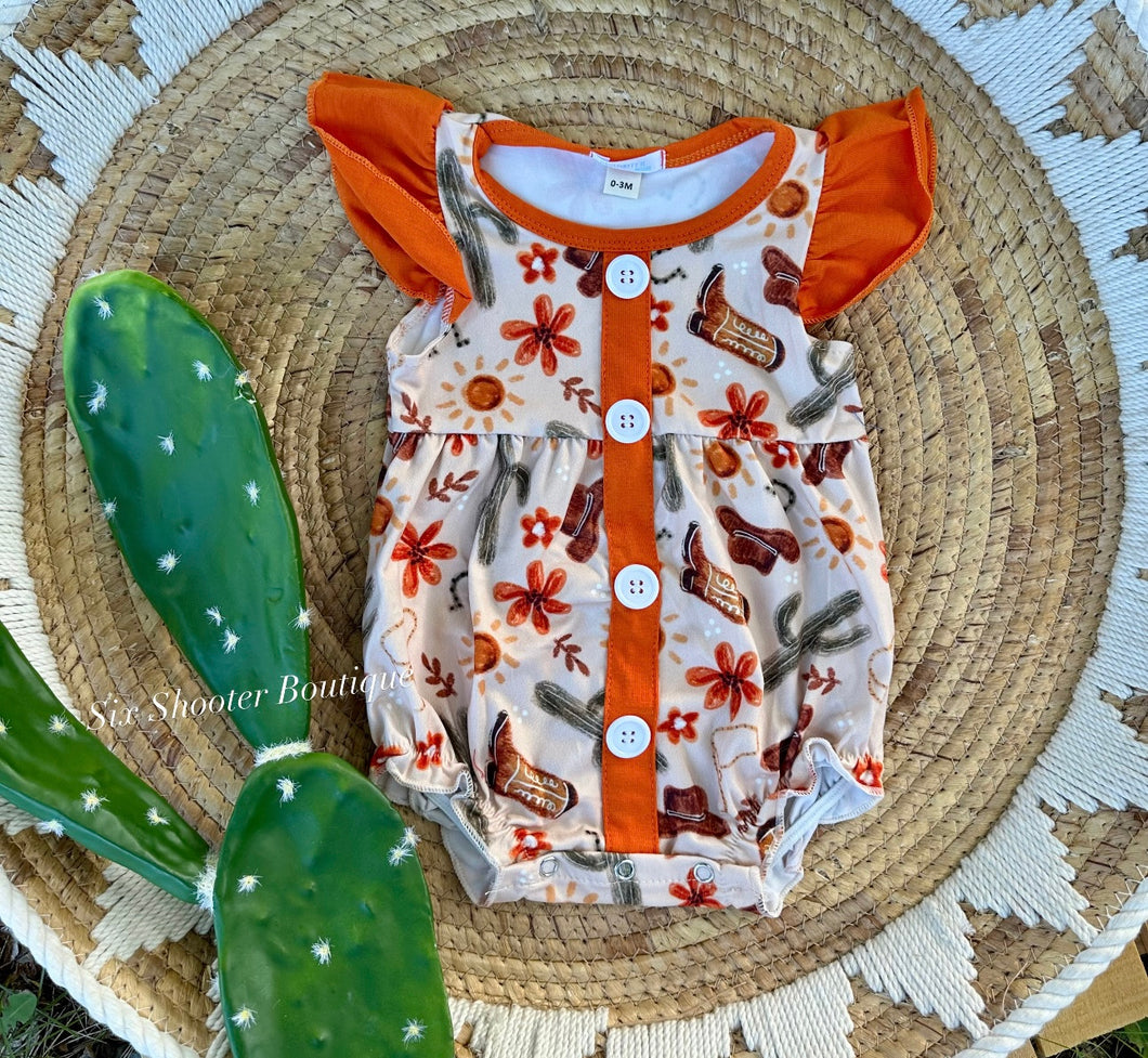 Summer cowgirl bubble romper