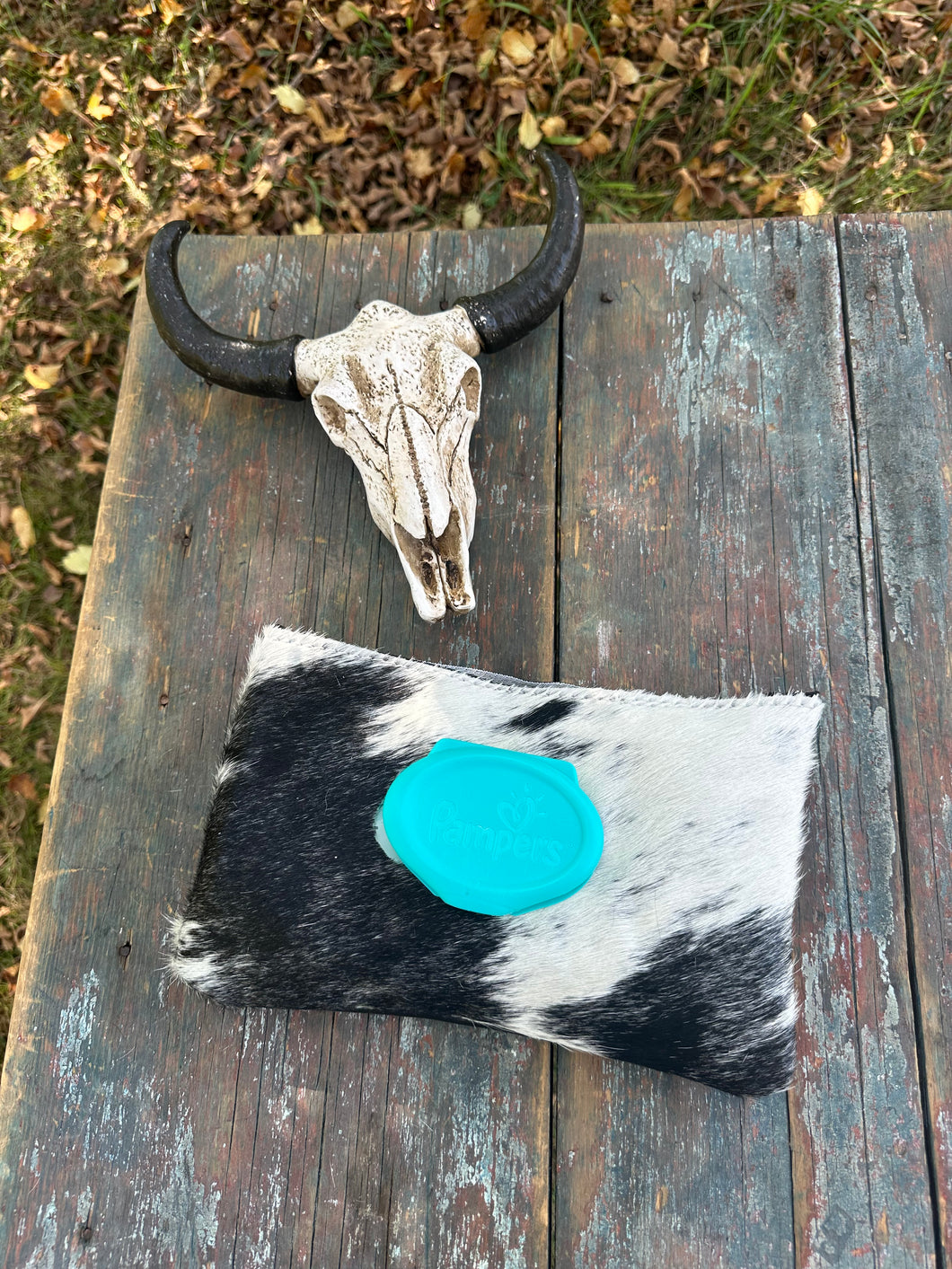 Black and white hair on hide baby wipes case