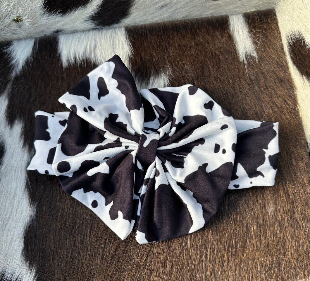 Black and white cowprint baby bow