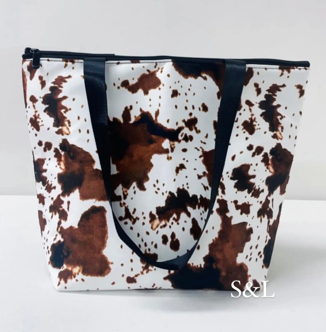 Cowprint large tote cooler bag