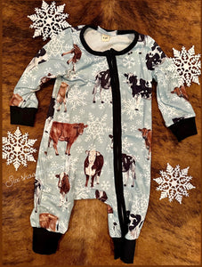 Snowy cow baby sleeper (sale)