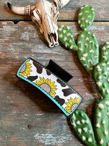Cowprint sunflower claw hair clip (sale)