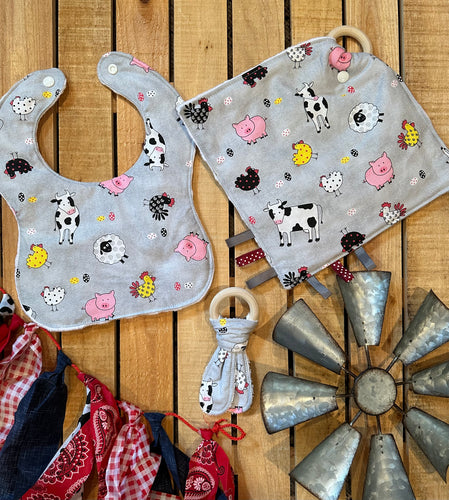 Farm animal baby set bib/tag lovely/teether toy