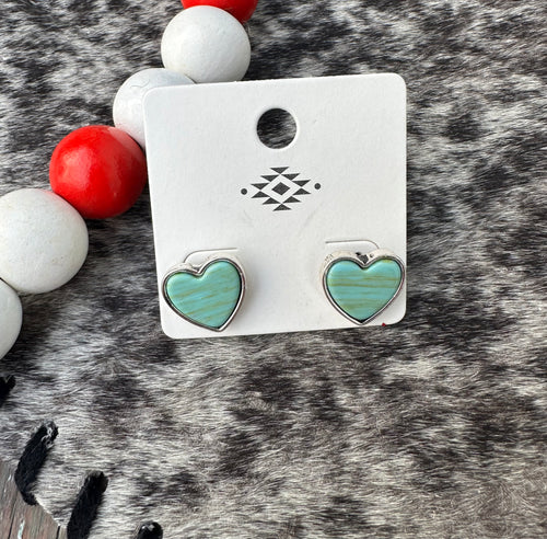 Turquoise post heart earrings (sale)