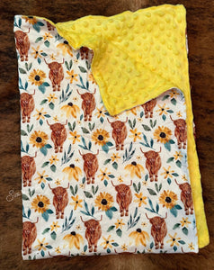 Yellow floral highlander baby Minky blanket