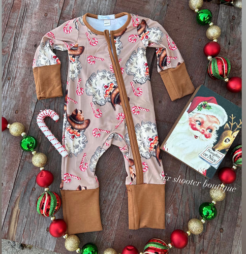 Vintage cowboy Santa baby sleeper / fold over hands and feet (sale)