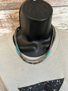 Turquoise and bronze silver tubular necklace