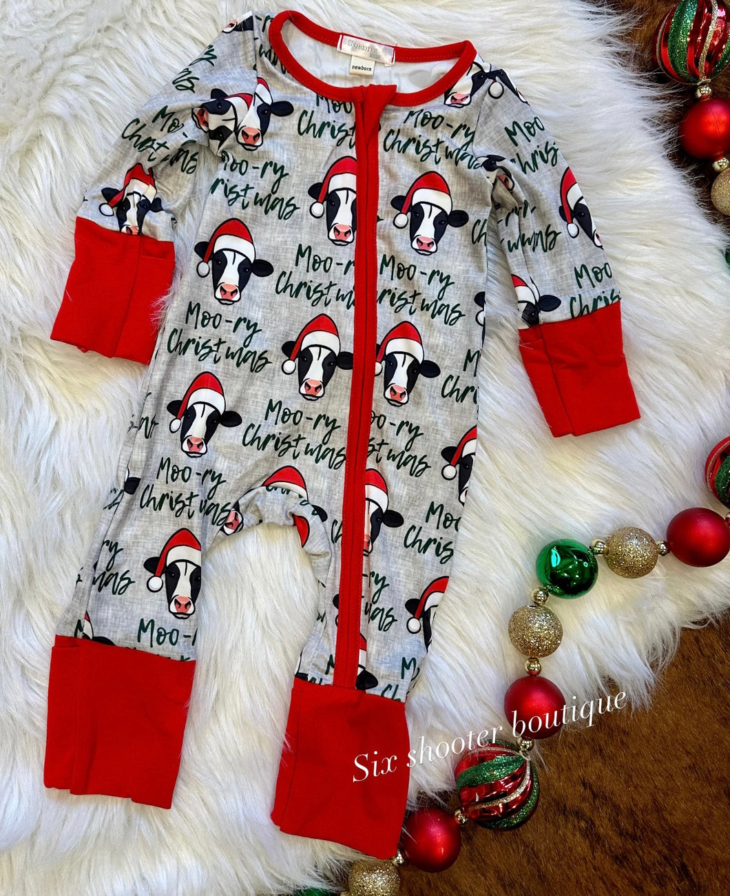 Mooey Christmas baby sleeper has fold over hands and feet (sale)