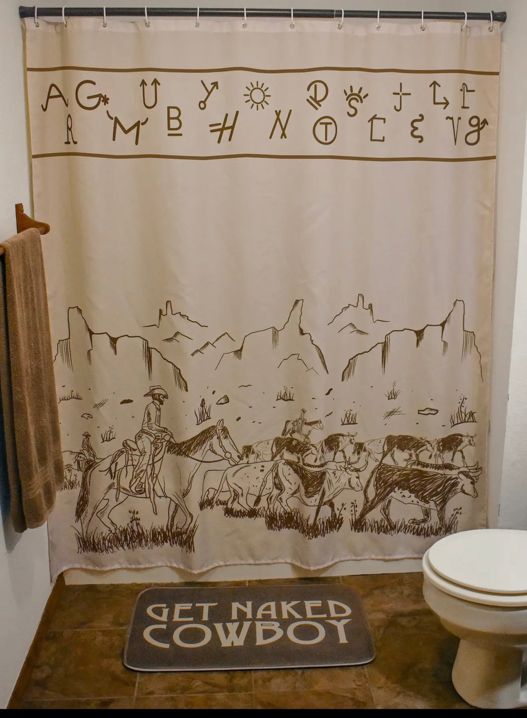 Cattle drive shower curtain/ bath mat set
