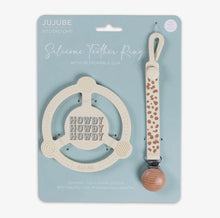Load image into Gallery viewer, Howdy howdy teething ring with paci clip