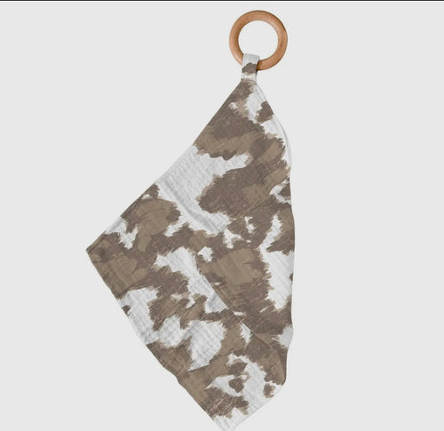 Cowprint teether / bamboo mini blanket