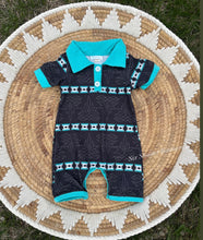 Load image into Gallery viewer, Turquoise boot stitch baby romper