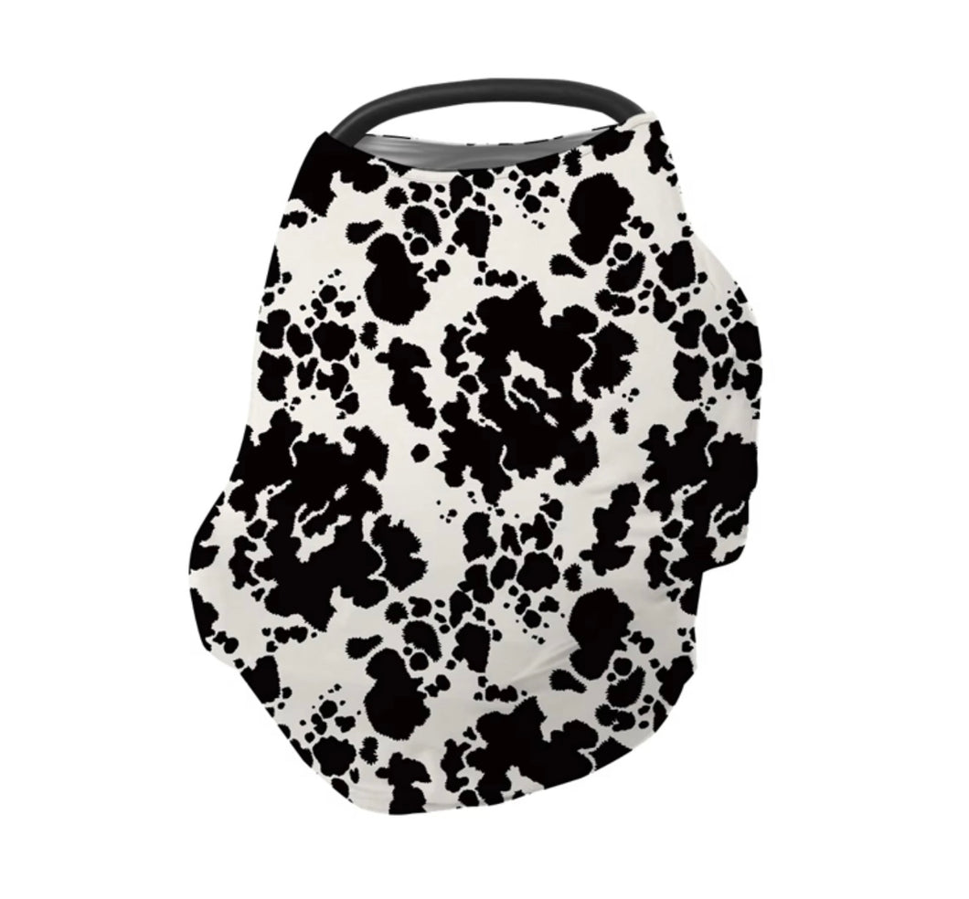 Black and white cowprint car seat multi use cover
