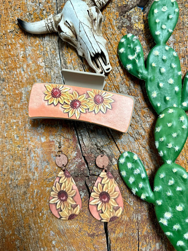 Sunflower claw hair clip / earring set (sale)