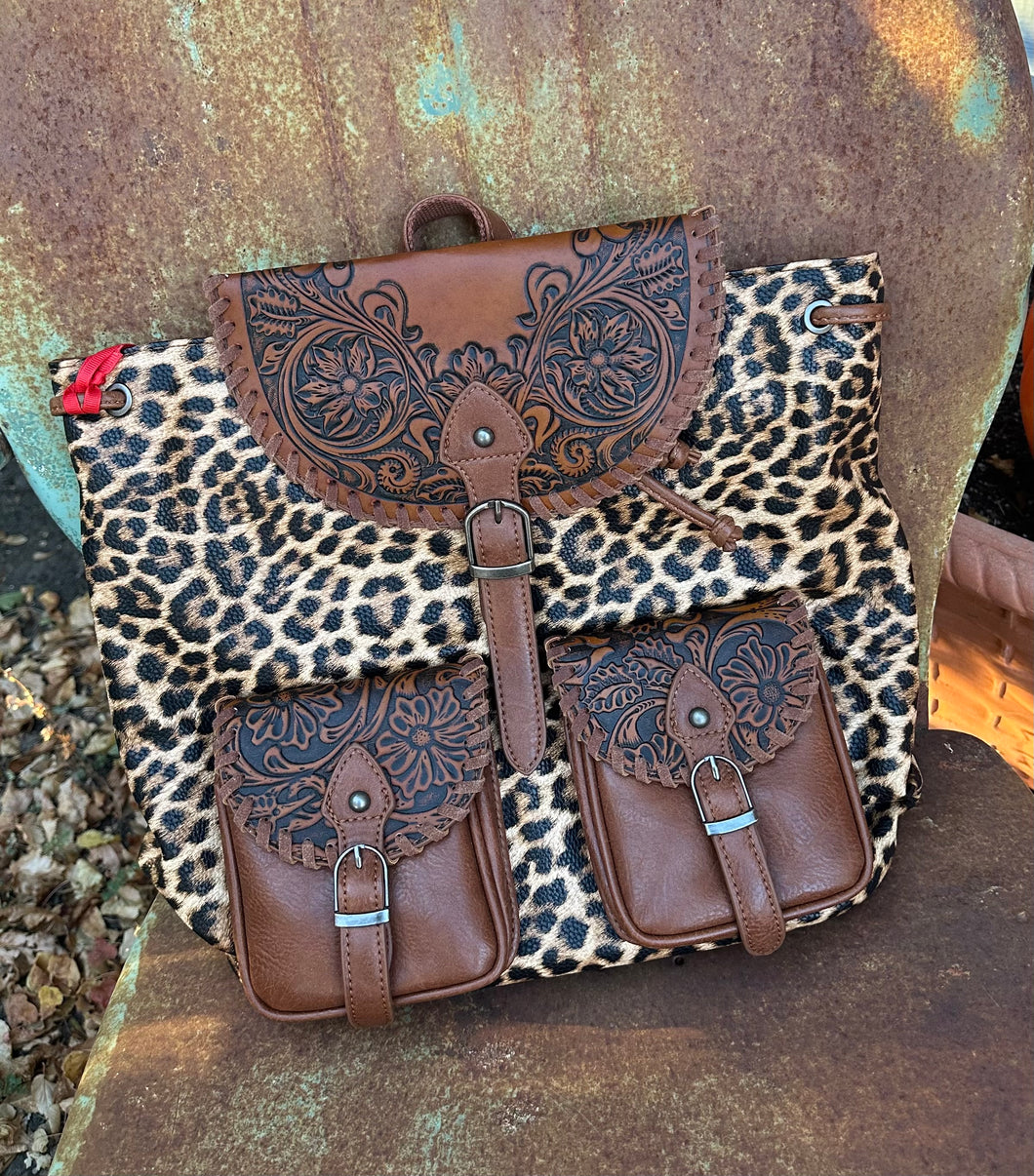 Cheetah tooled backpack purse