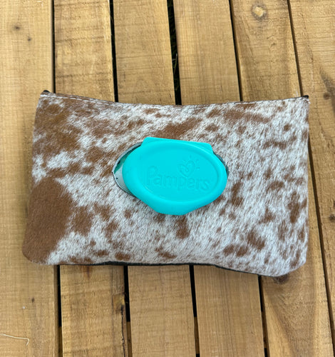 Brown and white hair on hide baby wipes case