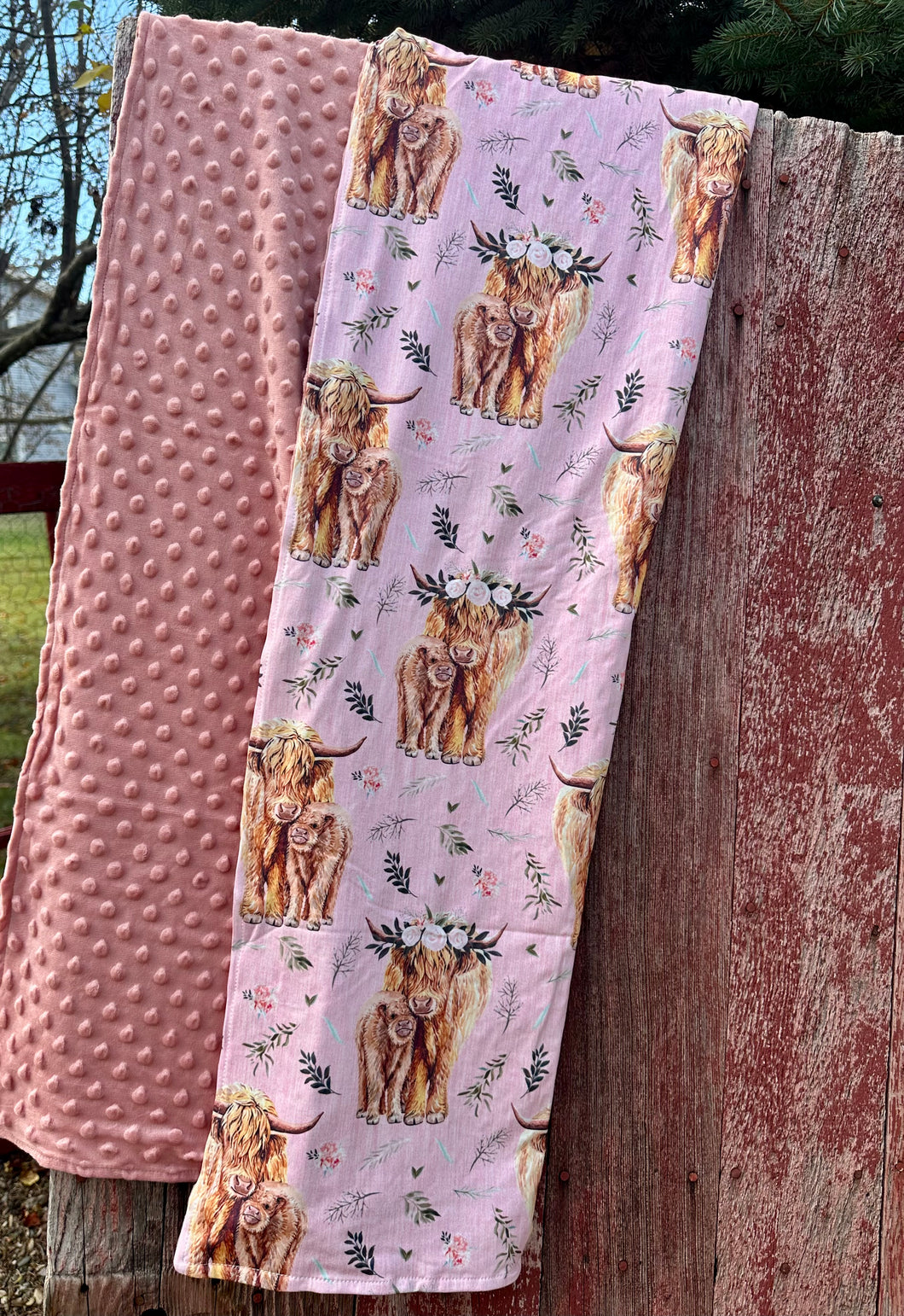 Mama and baby Highlander Minky blanket