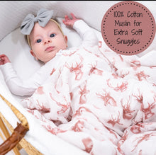 Load image into Gallery viewer, Oh deer muslin baby swaddle blanket