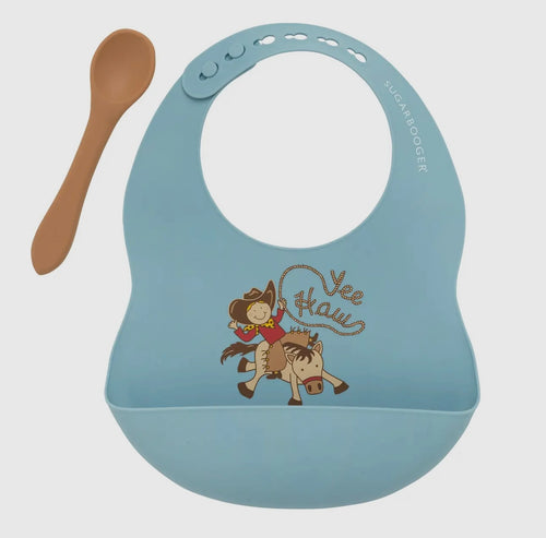 Yeehaw no drip bib and silicone spoon