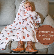 Load image into Gallery viewer, Life is better in boots baby muslin swaddle blanket