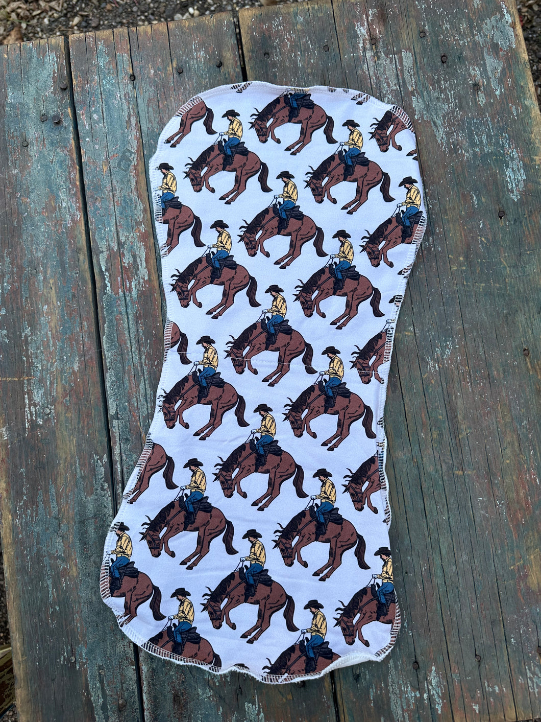 Bronc rider baby burp cloth