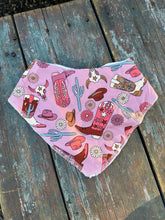 Load image into Gallery viewer, Cowgirl baby boots drool bandanna