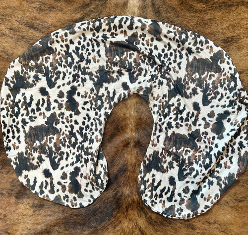 Brown and white cowprint baby boppy pillow cover