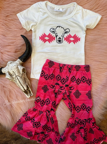 Pink Aztec cow bell set