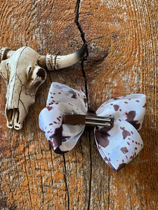 Brown cowprint baby bow hair clip