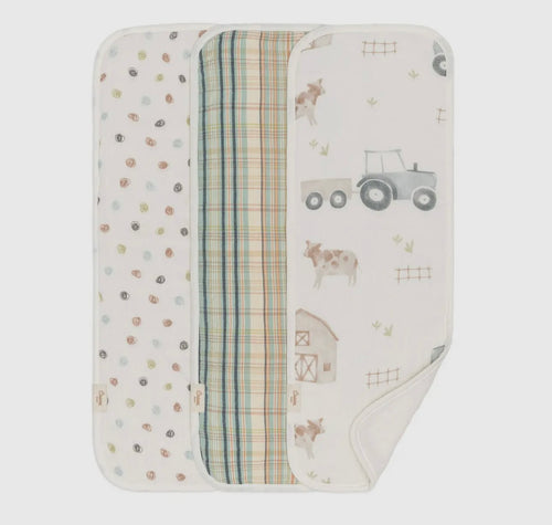 Farmhouse tractor burp cloth set
