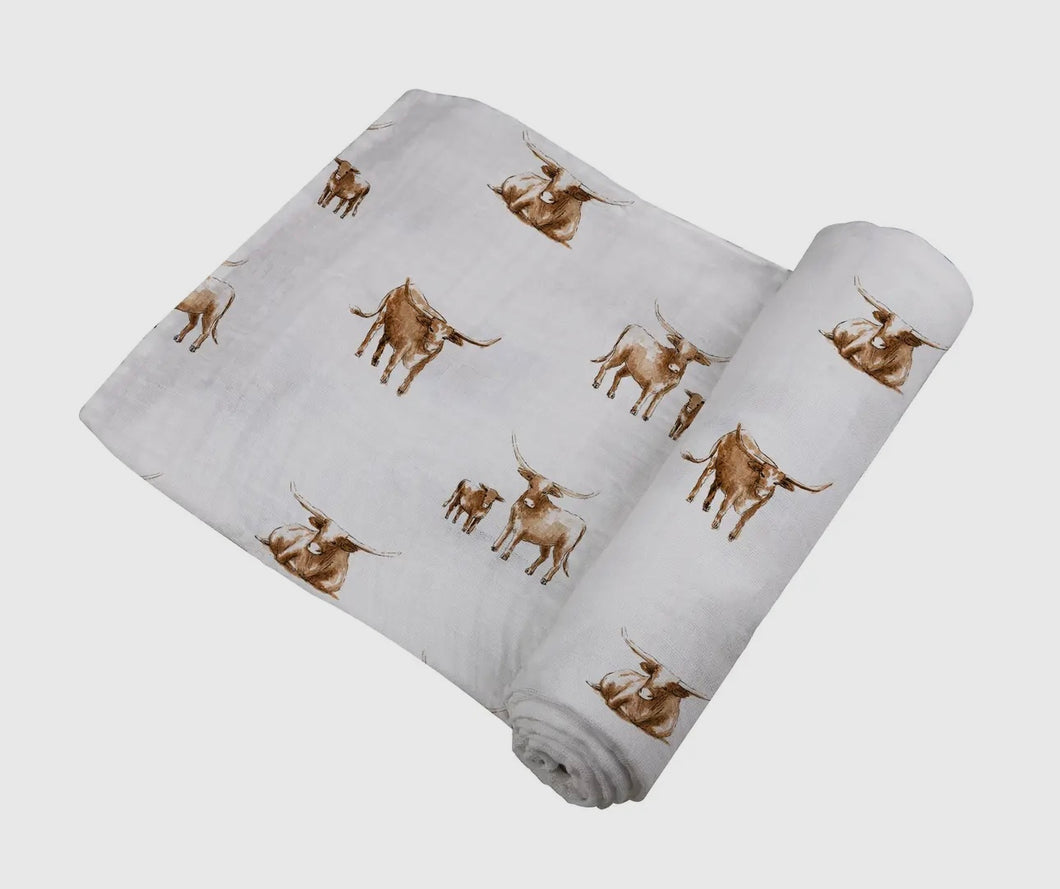 Longhorn bamboo baby swaddle blanket
