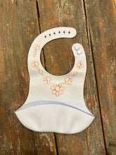 Load image into Gallery viewer, Pink necklace with blue no drip baby bib