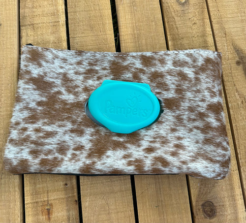 Brown and white cowprint baby wipes case