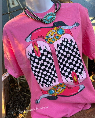 Neon cowgirl boots tee