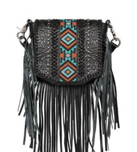 Load image into Gallery viewer, Black fringe Aztec cross body purse
