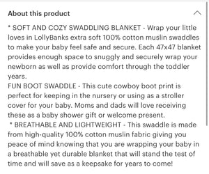Life is better in boots baby swaddle blanket
