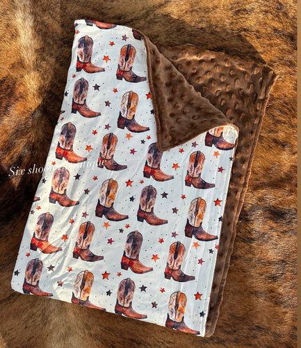 Cowboy boots baby Minky blanket