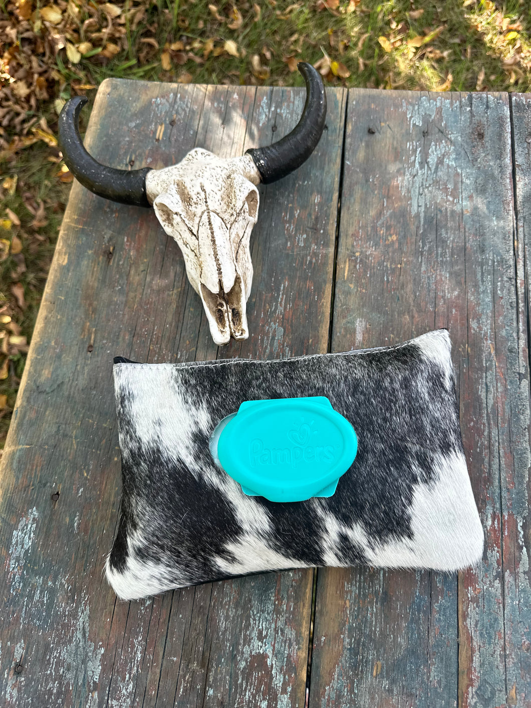 Black and white hair on hide baby wipes case
