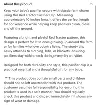 Load image into Gallery viewer, Red tractor baby pacifier clip