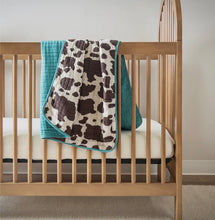 Load image into Gallery viewer, Cowprint / turquoise baby blanket