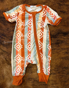 Boho Aztec baby short sleeve sleeper