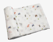 Load image into Gallery viewer, Farm animals baby swaddle blanket