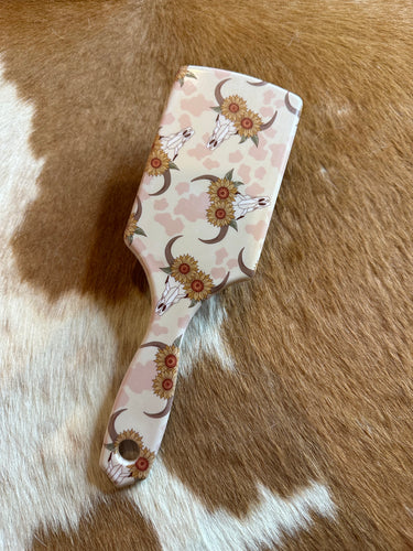 Floral cowskull hair brush