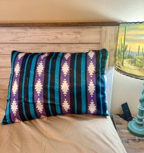 Retro cowgirl purple/ blue satin pillow case