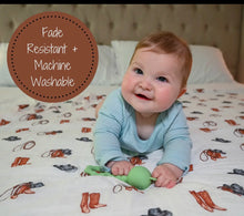 Load image into Gallery viewer, Life is better in boots baby swaddle blanket