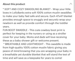 Life is better in boots muslin swaddle blanket