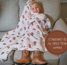 Load image into Gallery viewer, Life is better in boots muslin swaddle blanket