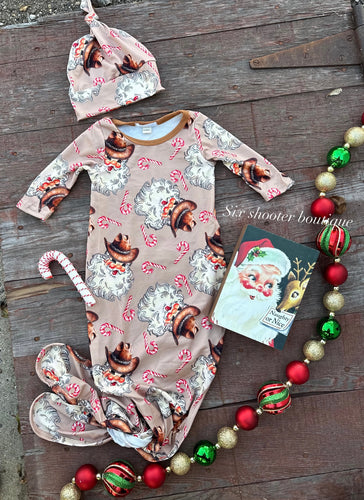 Vintage cowboy Santa new born sleep sack / hat set (sale)