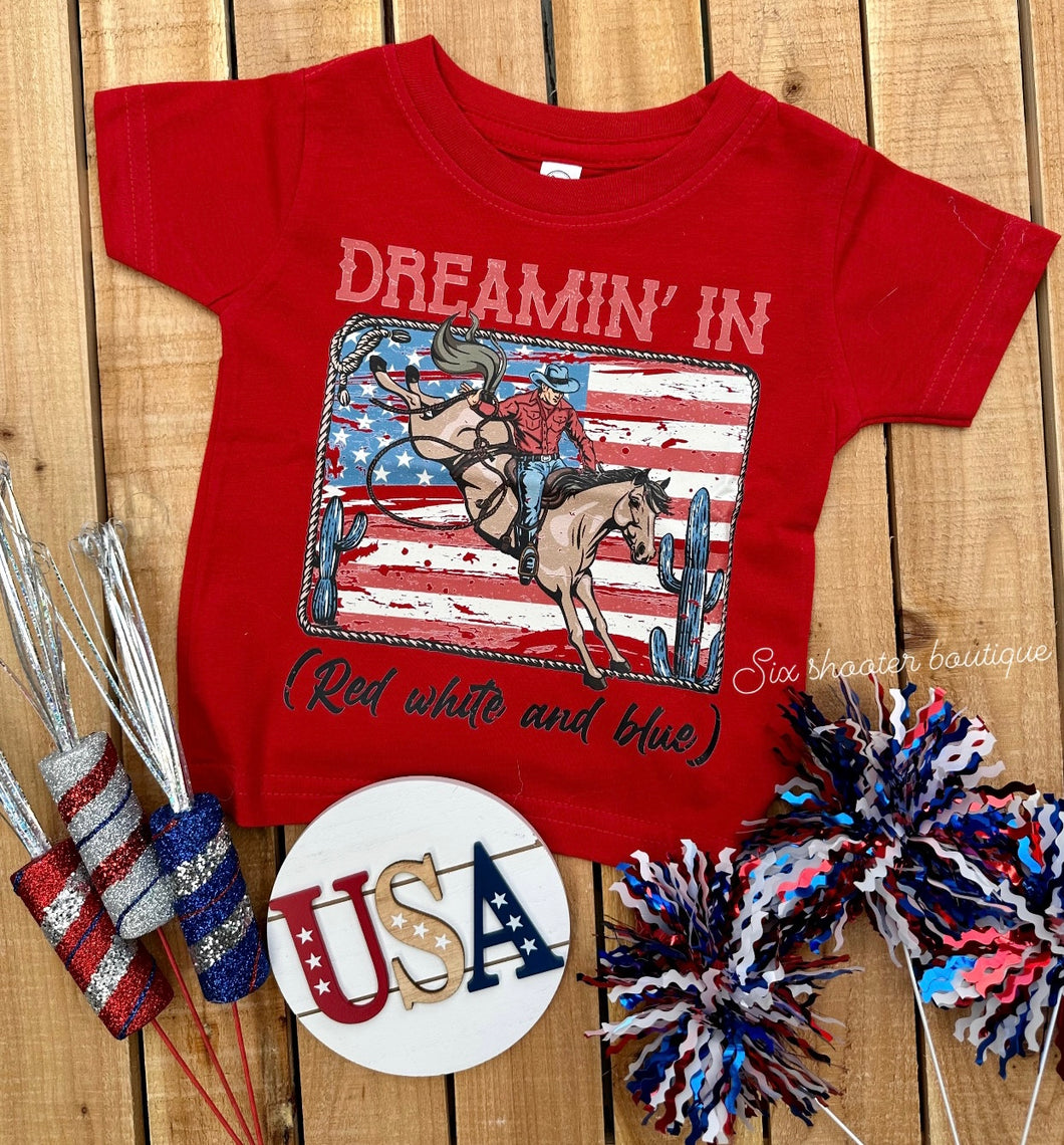 Dreamin in red white and blue kids tee